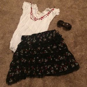 White Peasant Top & Navy Ruffled Skirt