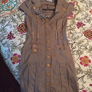 Beige Military Button Up Dress