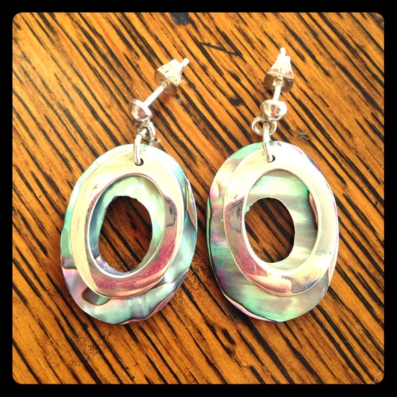 Sterling Silver and Black Mother of Pearl Earrings