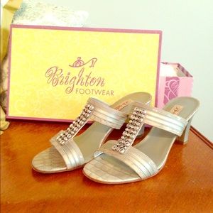 Brighton 7.5 silver slides. Fabulous condition.