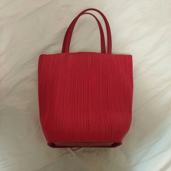 Issey Miyake Pleats Please Red Pleated Tote Bag