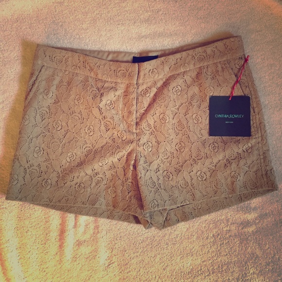 Cynthia Rowley Pants - NWT Cynthia Rowley lace floral overlay tan shorts