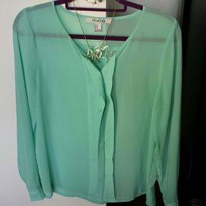 Tiffany blue sheer long sleeve top