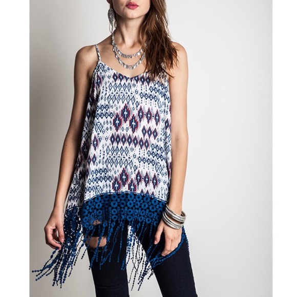 The FAIR ISLE print flyaway top - INDIGO - Picture 2 of 3