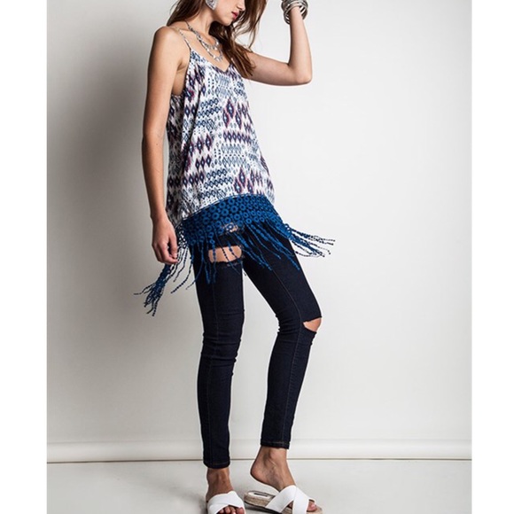 The FAIR ISLE print flyaway top - INDIGO - Picture 3 of 3