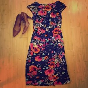 Floral summer work dress with knot detail