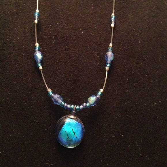 Blue Iridescent Beaded Necklace