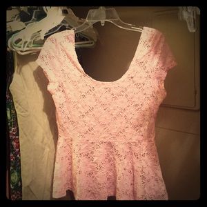 Pink lace peplum top