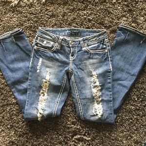 Distressed Ripped blue Bling Jeans