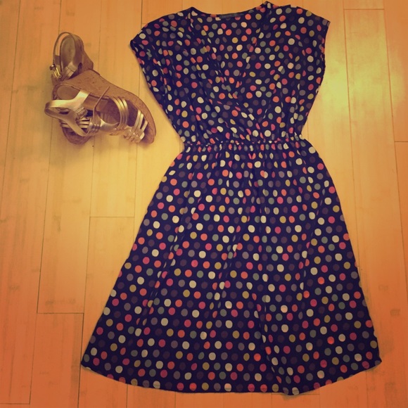 Navy Blue with Bright Polka Dot Dress