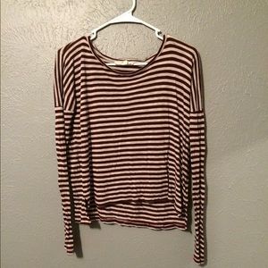 maroon and gray striped long sleeve