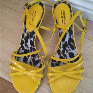 Yellow Patent Leather Strappy Heels