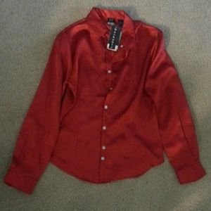 NWT red DCC satin long sleeve collar shirt medium