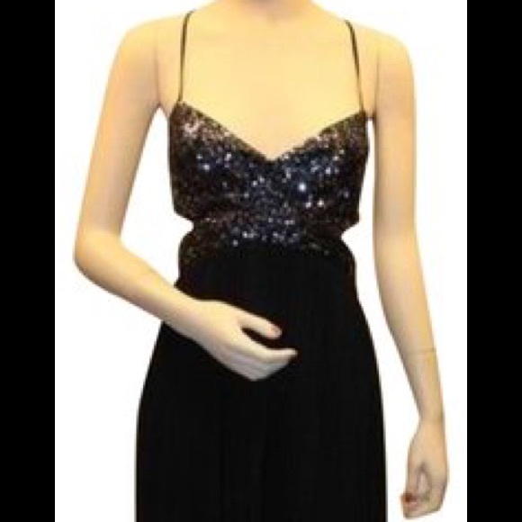BCBG Maxazria Black Beaded Charmeuse Dress