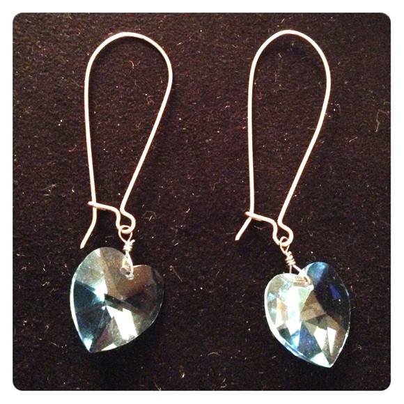 Crystal Light Blue Heart Dangle Earrings