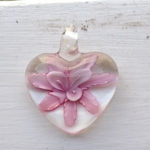 Beautiful Glass Flower-in-Heart Pendant