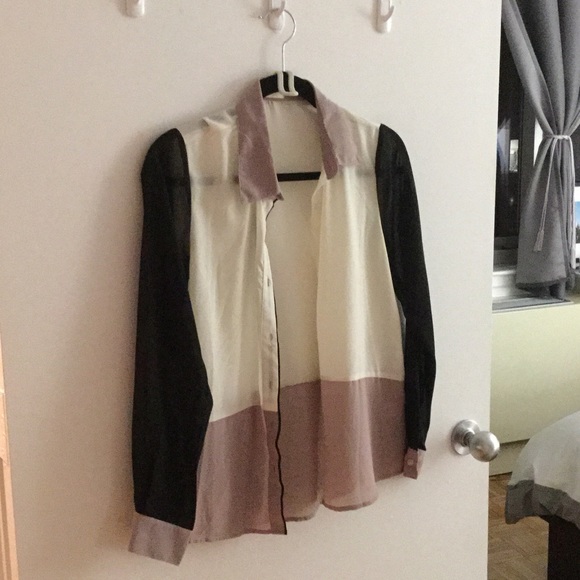 Block color sheer blouse