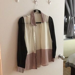 Block color sheer blouse