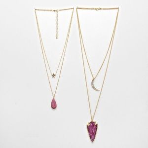 🌟 Star & Moon Layered Marble Rock Drop Necklace