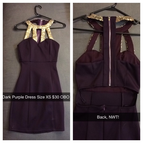 Dark Purple and Gold Cocktail Dress