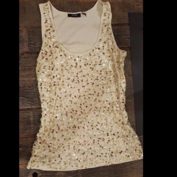 Tan and gold sequin tank top