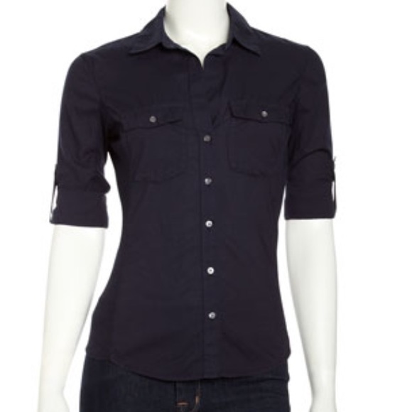 Black James Perse ribbed side panel woven shirt