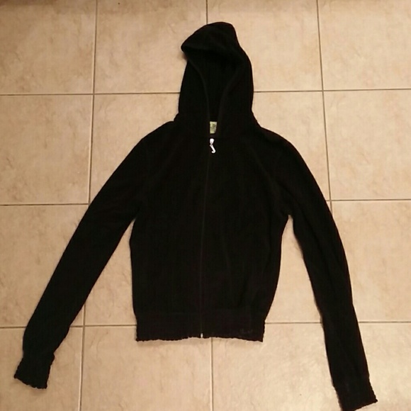 Juicy couture long sleeve terry zip up in black