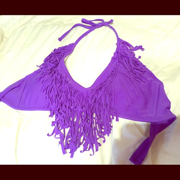 Purple fringe bikini top