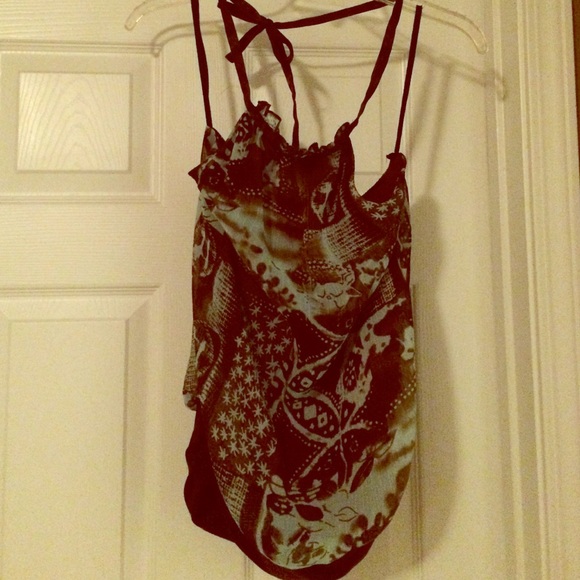 cute blue n brown halter top - Picture 1 of 3