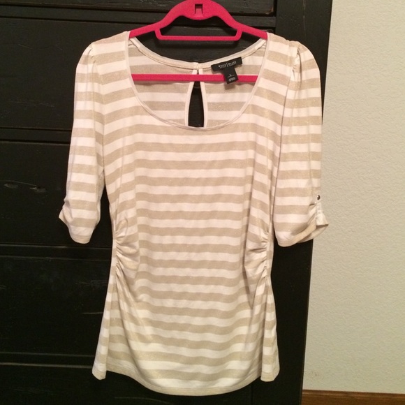 WHBM Gold sparkle and cream stripe top