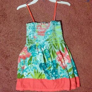 Salmon pink/blue floral top w/ spaghetti straps