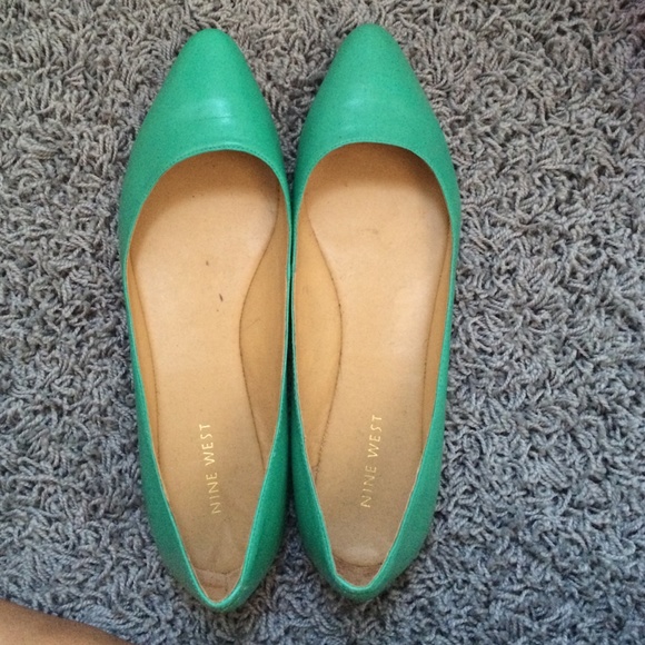 Mint green pointy flats