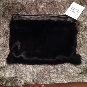 NWT BCBGMaxAzria Leather & Fur Clutch