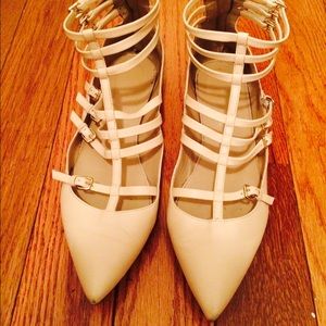 Nude J. Crew pointed-toe, cage flats