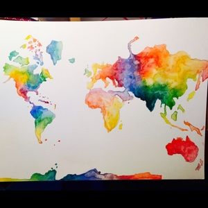 Hand painted watercolor world map!!  SOLD