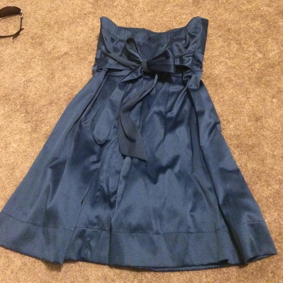 Blue Strapless Formal Cocktail Bow Dress - Picture 2 of 3