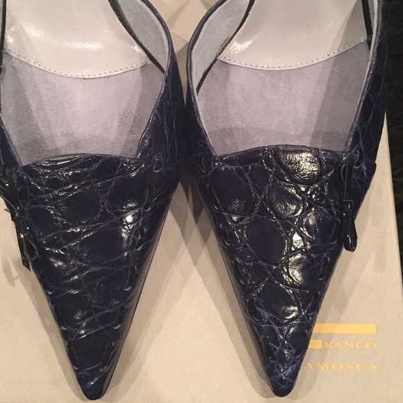 Franco Fieramosca Navy Crocodile Mules