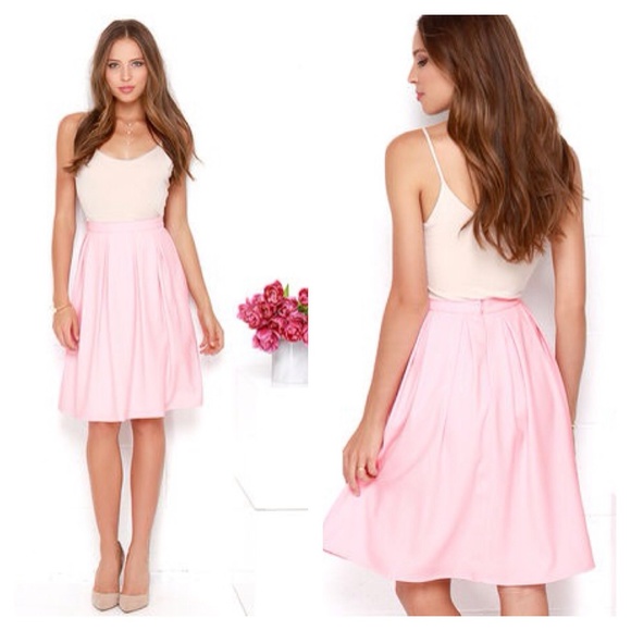 Baby Pink High-Waisted Midi Skirt