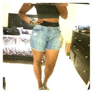 Distressed studded cut off Jean shorts