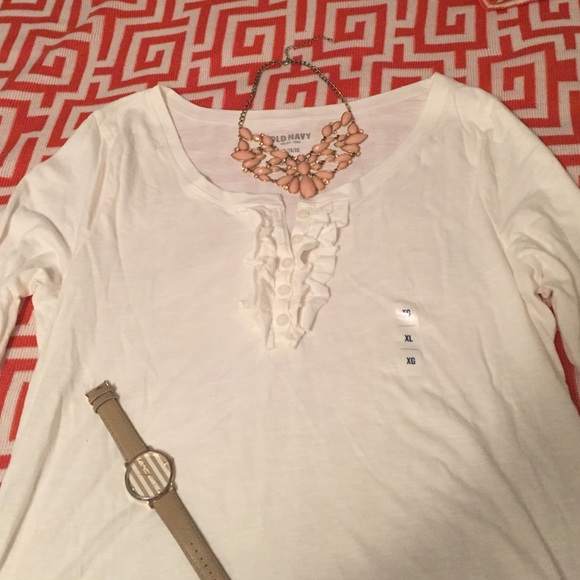 Old Navy Tops - Cream long sleeve ruffle shirt, NWOT