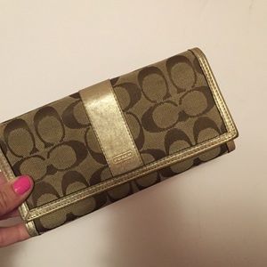 Coach gold metallic signature wallet
