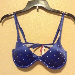 VS blue with white hearts scoopneck bra