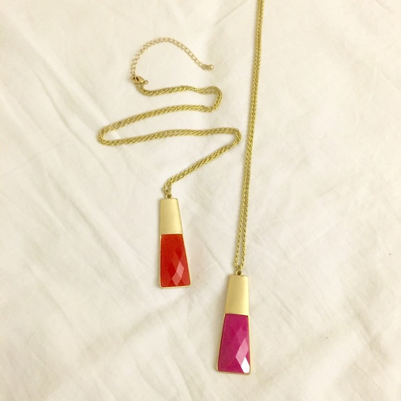 Long Orange & Purple Jewel Gold Necklace Set