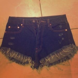 High-waisted denim shorts