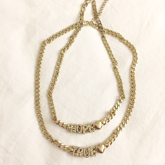 Hope & True <3 Rhinestone Gold Necklace Set