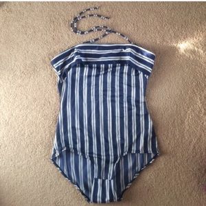 Nautical navy white stripe one piece swimsuit