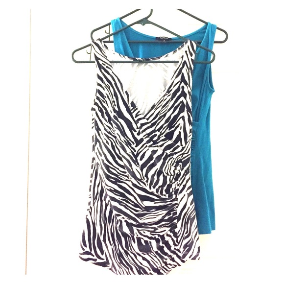 BUNDLE - 2 faux-wrap ruched tops, zebra print/blue
