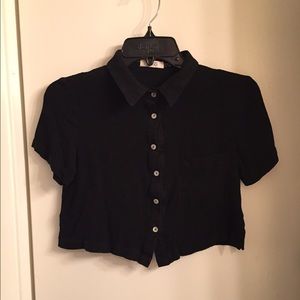 Black button up crop top