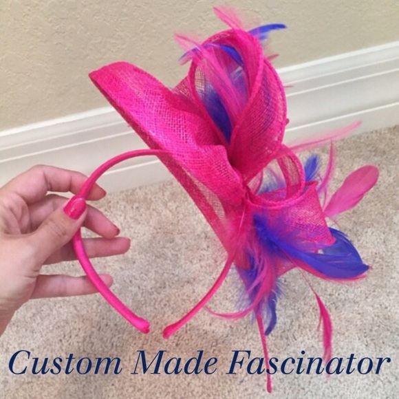 NEW Fascinator (Pink w/ Royal Blue Feathers)