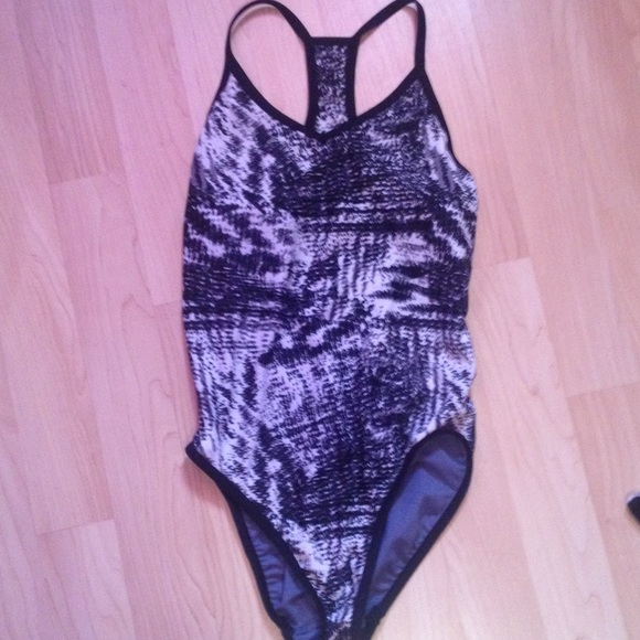 black/grey/white one piece bathing suit